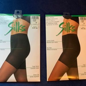 2 Pairs Silks Firm Control Shaping Pantyhose-Black-Size B